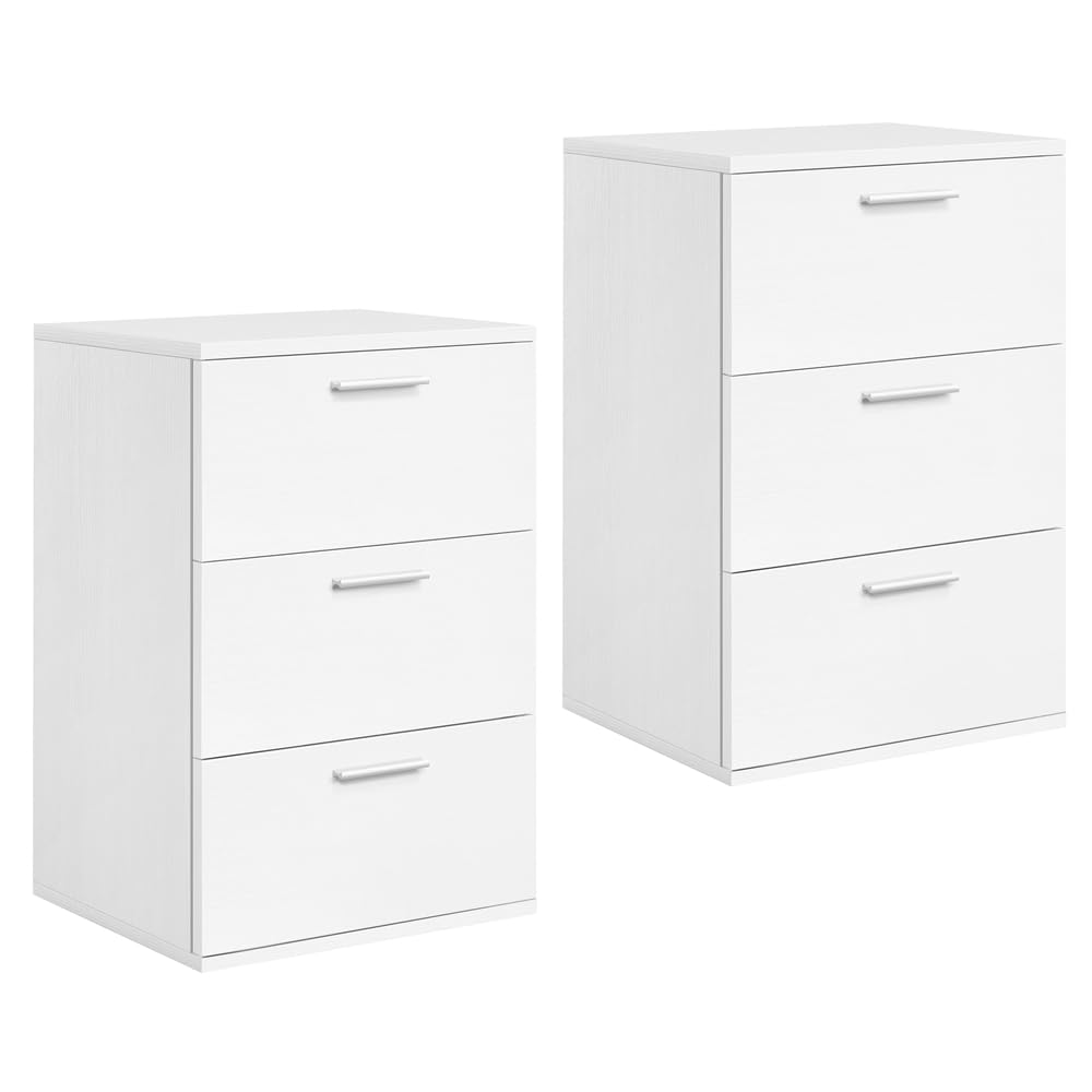 Yaheetech 2pcs Mesitas de Noche con 3 Cajones MDF 40x35x60 cm | Mesillas de Noche Mesa Auxiliares de Madera Moderno para Dormitorio Sala de Estar Blanca
