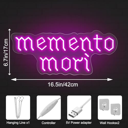 Image of Memento Mori Neon Sign, Purple Stoic Wall Art, Gothic LED Light, Creepy Halloween Decor, Gothic Decoration, Satanic Witch Decor, 16.5 inchx6.7 inch