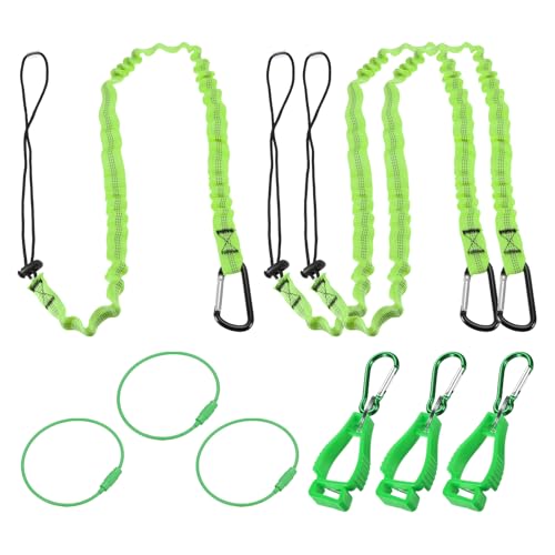Image of MECCANIXITY Retractable Tool Lanyard 3.6ft with Aluminum Buckle and Adjustable Loop End, Included Glove Clamps and Keychains, Fall Protection Tools Leash for Hand Tools, Green 3 Pack