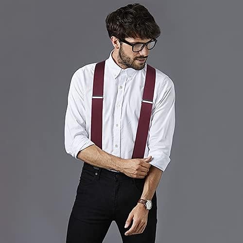 HISDERN Men's Braces with Very Strong 4 Clips 50 MM Wide Heavy Duty Suspenders X Style Adjustable Elastic Suspender