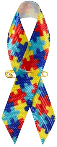 Image of Curvier 200PCS Autism Awareness Satin Ribbons Lapel Pins with Safety Pins