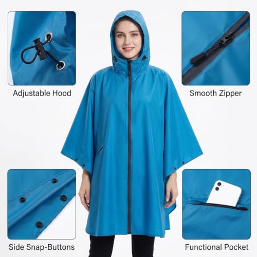Image of salamra Rain Poncho Jacket - Hooded Waterproof Raincoat with Pocket for Women Men Adults