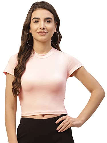 Image of Women Solid Super Soft streachable Cotton Lycra Blended Crop Top (S, Pink)