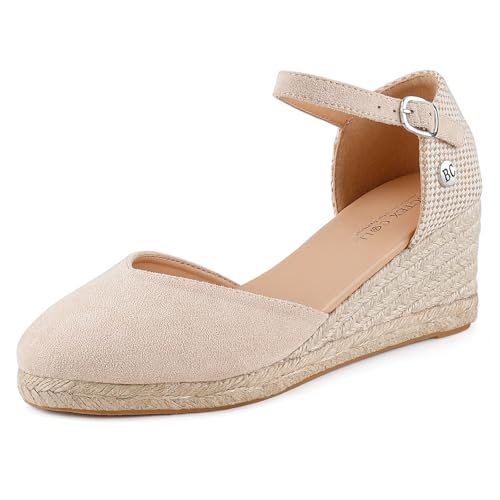 BCTEX COLL Women's Espadrilles Wedge Sandals Ankle Strap Platform Closed Toe Dressy Shoes - Main Image