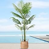 VGOBLO Artificial Palm Tree 5.5FT Tall Fake Tree Nearly Natural Large Tropical Faux Plant Faux Areca Palm Tree with Real Bark Design Artificial Silk Plant for Outdoor Home Office Living Room Decor