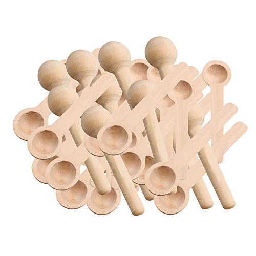 Yibuy Lot de 50 mini cuillères en bois pour sucre, sel, épices, poulet