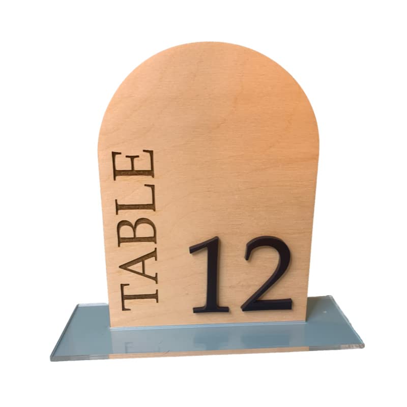 Arch Table Number Signs Engraved Maple Wood With 3D Acrylic