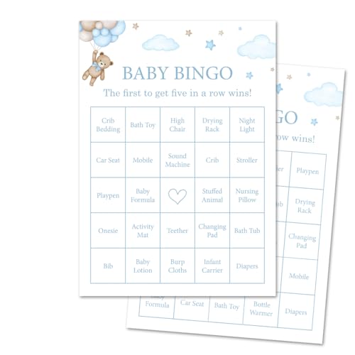 InvitationHouse Teddy Bear Baby Shower Bingo Game – Set of 30 Cards (Blue)