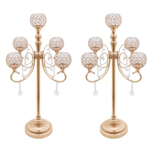 DYNAMI 2Pcs Crystal Candelabra Centerpieces for Tables,5 Arm Bowl Candle Holders 33.9