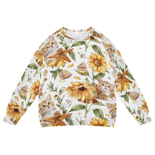 JUNZAN Cute Cats Sunflowers Seastars Leaves Little Kids Sweatshirts Hoodies Long Sleeve Fall Tops Shirts Athletic 4T