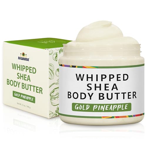 AKWAABA New Whipped Shea Body Butter (Gold Pineapple) – Moisturizes, Glows & Softens Skin | Natural Raw Shea Butter | For Dry Skin | 12 oz / 340 g