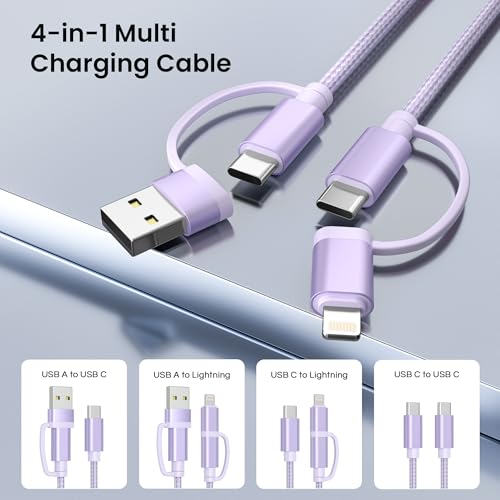 Image of Basesailor 4 in 1 USB C to USB C Cable 10ft iPhone 16 15 14 13 Mini Plus Max,60W Fast Charging Multi Charger Cord with USBA Adapter /iOS /Type C for Apple iWatch 10 9 8,MacBook Pro,iPad,S25 S24 S23,17
