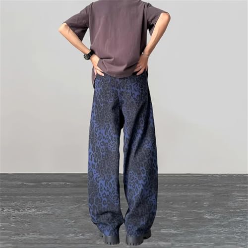 Men Blue Straight Baggy Jeans Pants Clothes Wide Leg Casaul Long Trousers3
