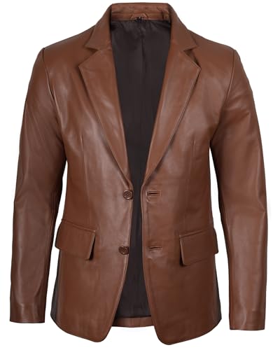Image of fjackets Mens Leather Blazer Jacket - Real Lambskin Leather Sport Coat, 2-Button, Fully Lined, Business to Weekend