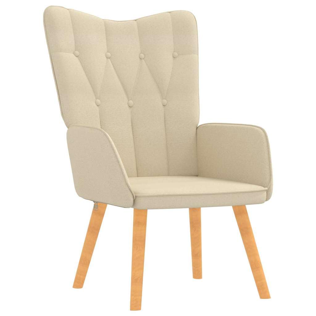 Relaxsessel mit Hocker Creme Stoff moderner Lounge Sessel mit Holzbeinen verstellbar und drehbar für Wohnzimmer Schlafzimmer Büro