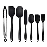 Silicone Spatula Set of 7 One Piece Seamless Design, Rubber Spatulas Silicone Heat Resistant Non Stick Cookware, Silicon Spatula All Silicone Kitchen Utensils 7 PCS Black