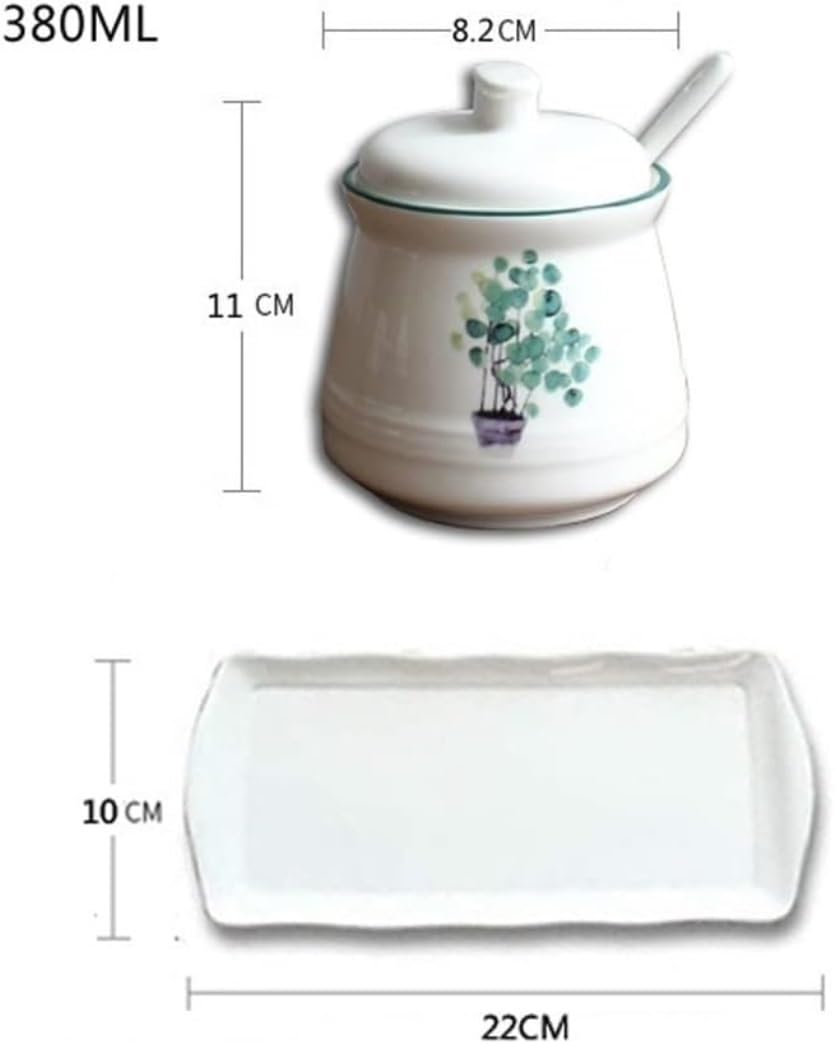 NZPOST Set di Bottiglie per condimenti, Contenitore per Zucchero in Ceramica, Scatola per condimenti con Coperchio e Cucchiaio, Set di contenitori per spezie, spezie J
