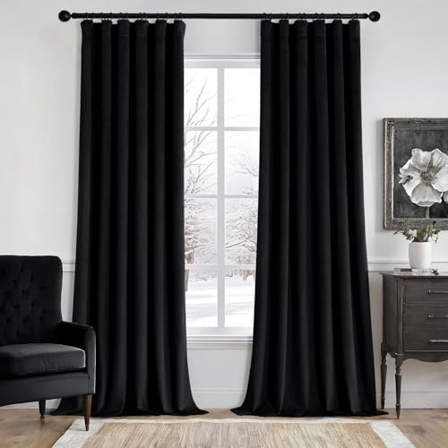 Image of MIULEE Velvet Curtains 50W x 96L 2 Panels Black Blackout Curtains | Luxury velvet fabric, pinch pleat design, back tab hooks, thermal insulated, blackout light blocking, for living room bedroom