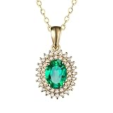 BCughia Collares de oro amarillo para mujer, collar de girasol de oro de 18 quilates con diamante y esmeralda de 1,16 quilates