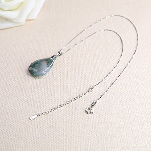 Coai 925 Sterling Silver Teardrop Moss Aagte Necklace For Women #TOP5