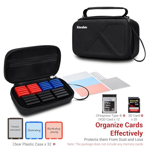 Image of EVA PU CFexpress Type B Card Case with 32 PCS Individual Plastic Memory Card Holder for 12 XQD /CFexpress Type-B Cards & 20 SD SDXC SDHC Cards,Water-Resistant Anti-Shock CFexpress SD Card Case Storage
