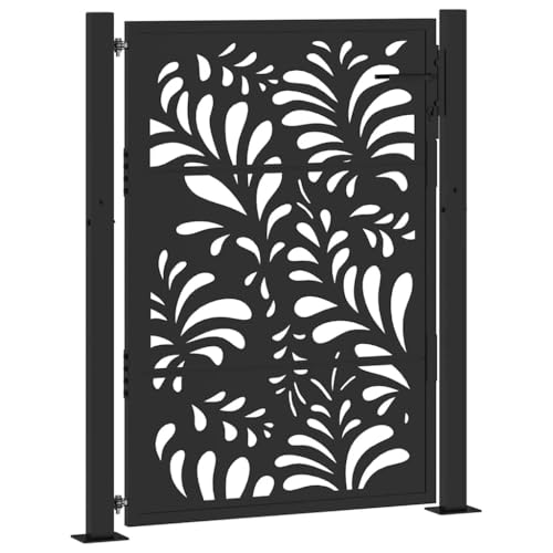 vidaXL Garden Gate - Steel Wave Design, Black, 105x130 cm, Lockable, Weather, Laser-Cut