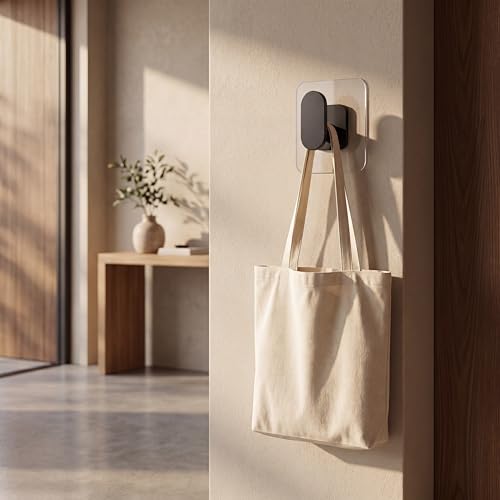 Image of ELMVIA Self Adhesive Hooks /Wall Hangings Hook /Waterproof Hooks for Wall Without Drilling Heavy Duty Bathroom Kitchen Towel Wall Hooks for Hanging Strong Coat (4, Black Nail Hook)