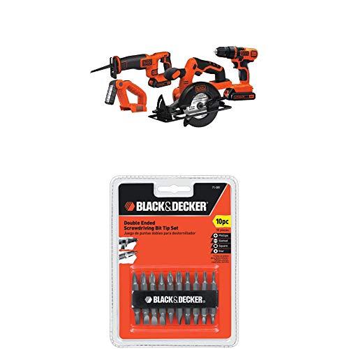 BLACK+DECKER 20V MAX Cordless Drill Combo Kit, 4-Tool (BD4KITCDCRL) & Screwdriver Bit Set, Double Ended, 10-Piece