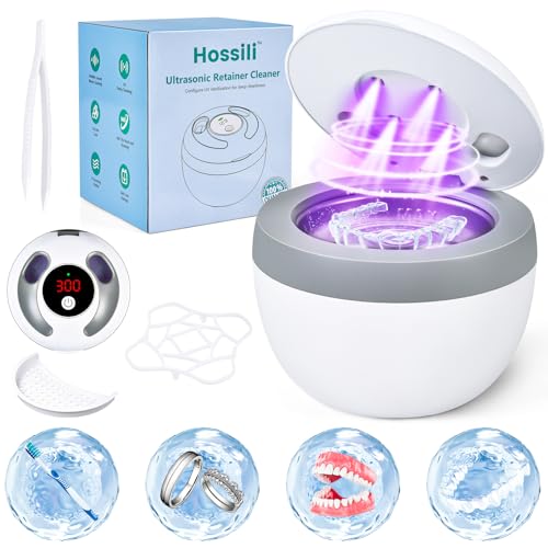 Ultrasonic Retainer Cleaner Machine, 45kHz 200ML Dental Cleaning Pod with 4 Modes with Timer, Mouth Guard Cleaner for Denture, Retaienr, Aligners, Mouth Guards, Braces, Jewelry & Toothbrush Heads