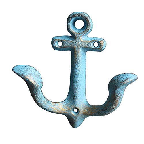 Realideas Blue Rustic Cast Iron Nautical Anchor Design Wall Hooks Coat Rack Antique Shabby Chic Bathroom Towel Hook Key Holder thumb #2