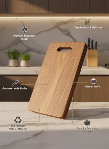 Image of Sheesham Wood Chopping Board for Kitchen, Wooden Cutting Board for Vegetables, Fruits & Meat, Thick Hardwood Serving Board- L