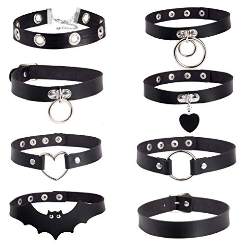 Cosweet 8pcs Leather Choker- Punk Style PU Leather Collar Chain Choker Necklace Adjustable for Women Girls Rock Gothic Accessory