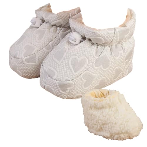 Infant Baby Boys Girls Drawstring Anti-Slip Soft Sole Warm Booties Cozy Fleece Booties Soft Bottom Warm Love Shoes for Newborn Gift (Grey, Toddler, 12 Months, Age, US Footwear Size System, Medium)