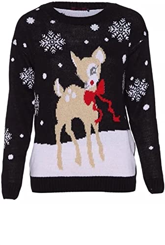 Vêtements Zj - Enfants Filles Noël Bébé Cerf Bambi Novelty Xmas Knitted Jumper - Unisexe (11/12, Noire) Cover
