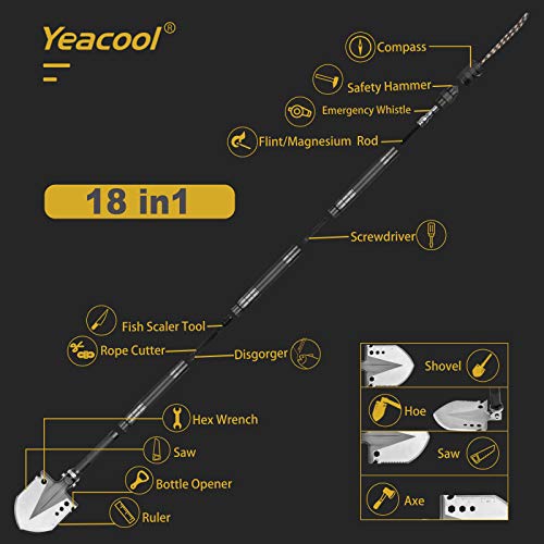 Yeacool Metal Detector Shovel 40 inch, Tactical Shovel Military Grade, Folding Emergency Survival Spade, Portable Swagger Multitool for Camping, Metal Detecting and Off Roading - Thumbnail 7