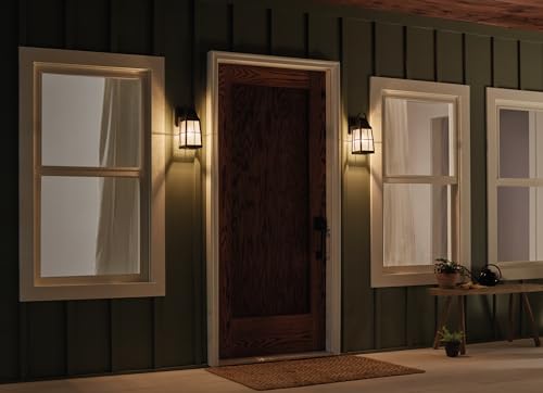 Image of Kichler Tolerand 12 inch Outdoor Wall Light in Textured Black, 1-Light Exterior Wall Sconce Porch Light with Clear Seeded Glass, (12 inch H x 5.75 inch W), 49552BKT