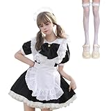[AOTYP] コスプレ メイド 5点セット ワンピース ショート丈 レディース ニーハイ ソックス 靴下 エプロン カチューシャ 蝶結ぶ コスチューム 仮装 コンカフェ メイドカフェ ハロウィン クリスマス ブラック5XL