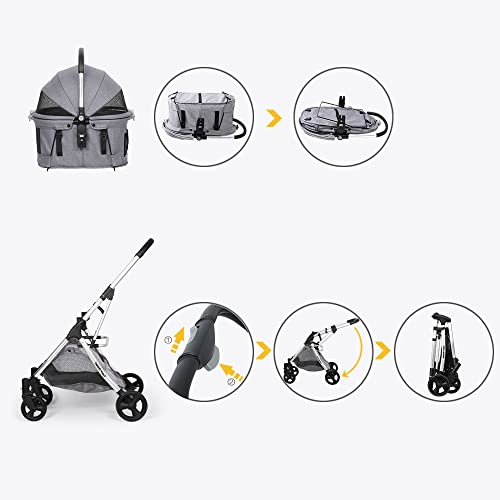 Hundebuggy mit Klappfunktion Pet-Stroller Hundewagen Buggy für Hunde und Katzen Haustierwagen Katzenbuggy, Für Mehrere Haustiere, Mittelgroße Hunde und Katzen, Schwarz Plus, 73 x 55 x 100 cm, 20KG