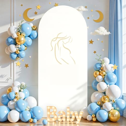 Image of Cream White Arch Backdrop Cover 6FT Spandex Fitted Wedding Arch Stand Covers Round Top Chiara Arch Covers Stretchy Backdrop Cover for Birthday Party Ceremony Banquet Decoration