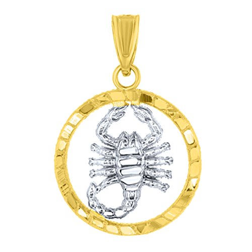 Jewelry America Textured 14k Yellow Gold Round Scorpion Charm Two Tone Scorpio Zodiac Pendant