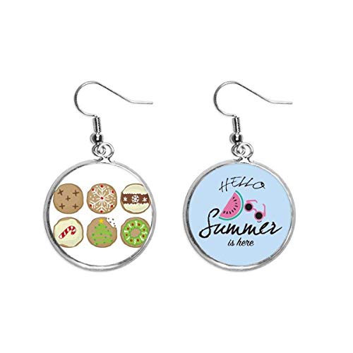 Pendientes de sandía con círculo ilustrado de árbol de Navidad verde para mujer