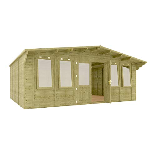 Project Timber 20 x 16 Pressure Treated Alpine Grandmaster Summerhouse Cabin Plain Side 19mm Tongue and Groove Floor 6.09m x 4.87m