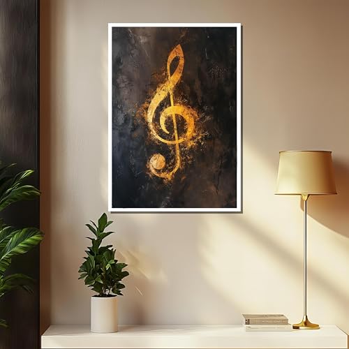 Tableau Clé de Sol Dorée : Solution Déco Murale pour Musiciens exigeants