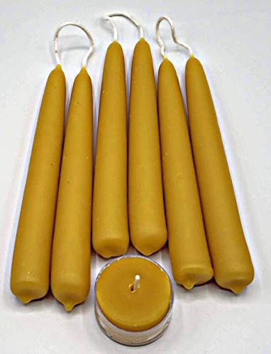 3 Pairs, 6 X 3/4 Inch (6 Candles) - Beeswax Early American Style Hand Dipped Taper Candles - Sold In Pairs - With One Complementary Tea Light Included. #TOP21