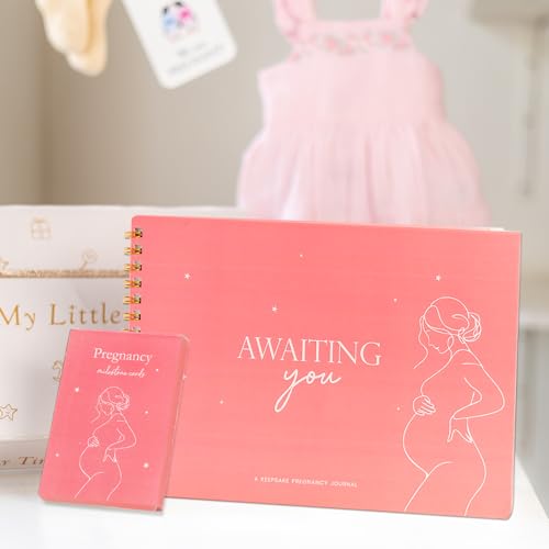 Image of Chaarpaai Pregnancy Journal for Pregnant Women | Awaiting You Pregnancy Planner | 27 Milestone Cards with 100 GSM Pages | Journal for Expecting Moms with Keepsake Box (Pink)