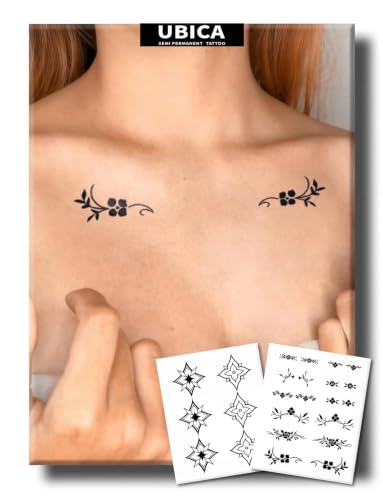 Semi Permanent Tattoo, Y2K Symmetrical Flowers & Star Design, Small