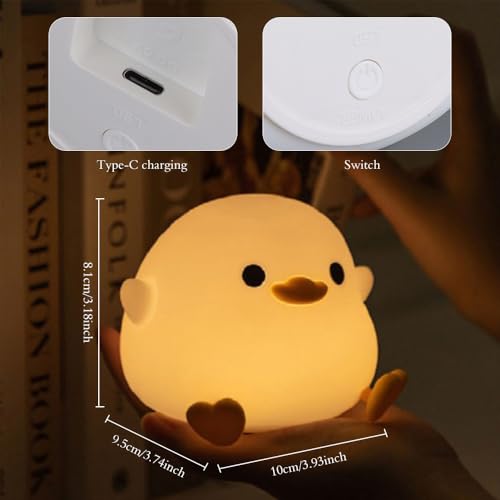 Image of IFTHFOUR DoDo Duck Night Light, LED Cute Silicone Dimmable Nursery Lamp, Rechargeable USB-C Bedside Touch Sensor Lamp, RGB & Warm White Light for Kids, Bedrooms, Dorm Decor, and Gift Ideas(Charging)