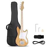 Ktaxon 4 String Electric Bass Guitar, Beginner Electric Bass Guitars Kit with Gig Bag, Shoulder Strap & Cable, Accessories, 42.5' Single-Coil Pickup Bass Guitars W/Fixed Bridge (Nature)