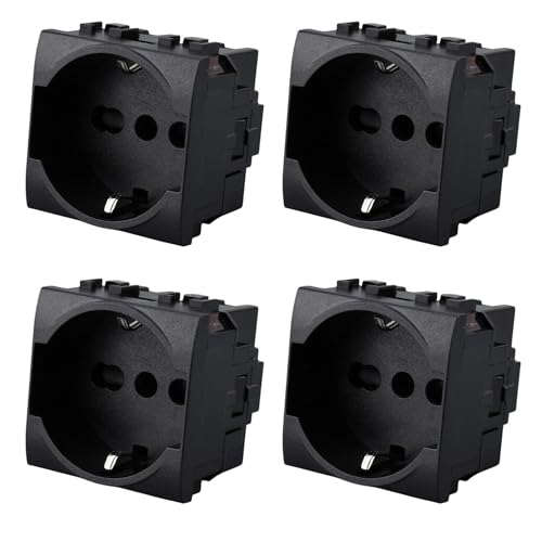 Presa Schuko 2P+T 16A 250V Presa Schuko 2P+T 16A, Compatibile Con Bticino Living Light (4 Pezzi, Nero)
