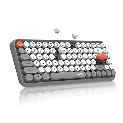NACODEX Teclado Bluetooth sem fio 308I com 84 teclas compactas retrô e redondas – teclado ergonômico confortável compatível com Android Windows iOS (cinza)